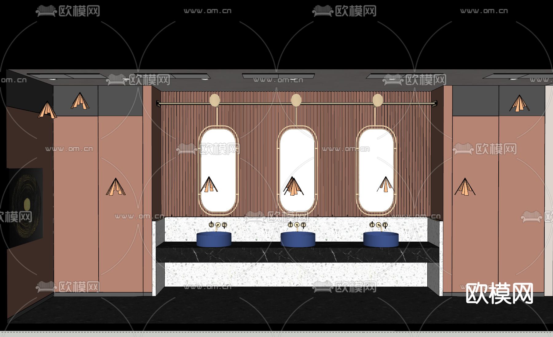 公共卫生间 洗手台su模型下载（渲染图2）