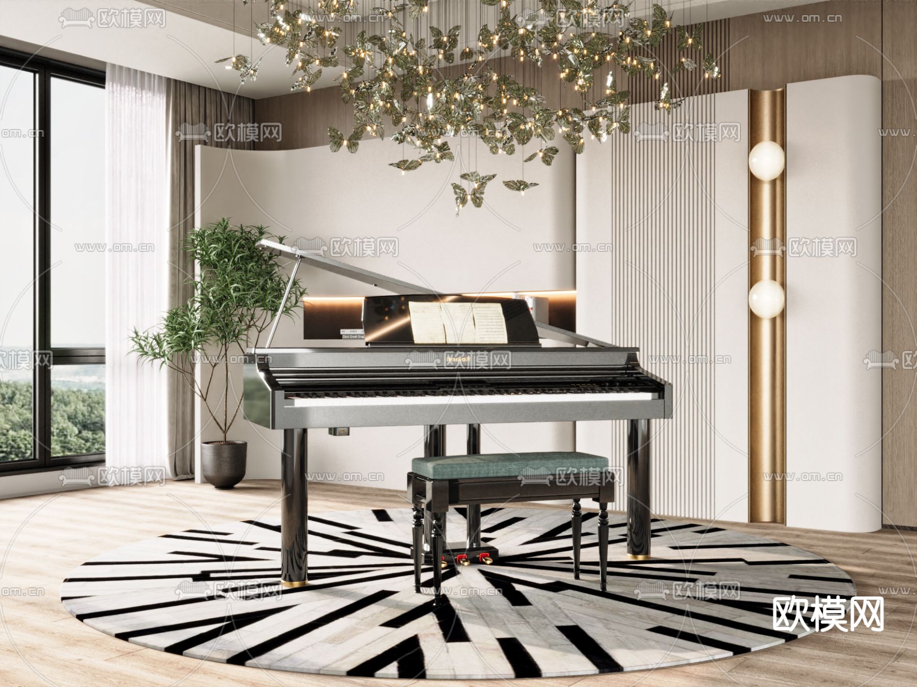 钢琴su模型下载（渲染图1）