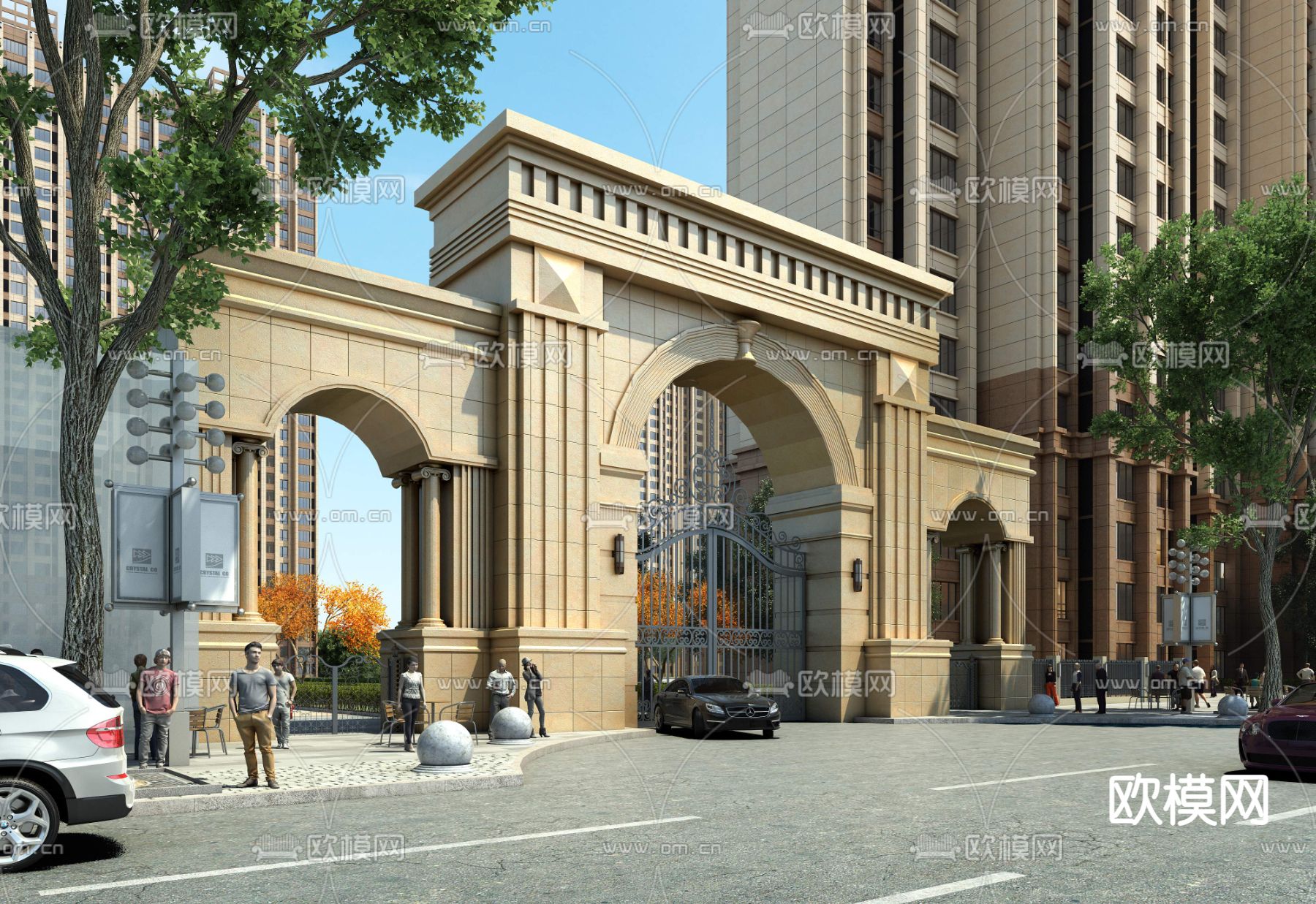 欧式小区门头 门面3d模型下载