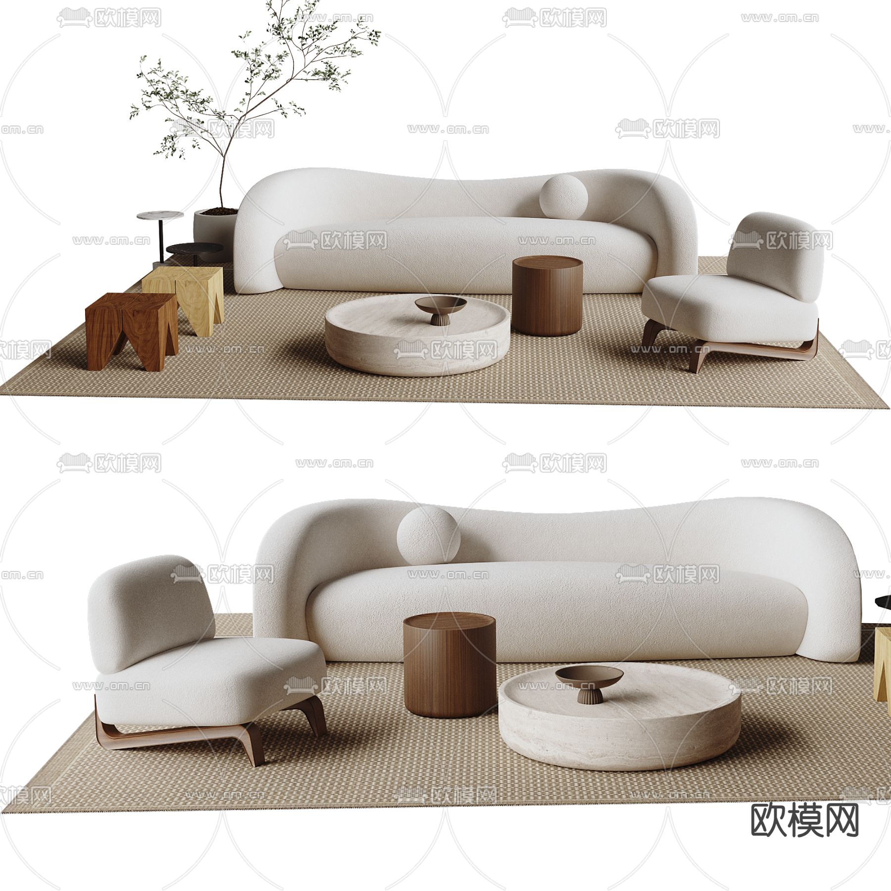 侘寂风沙发 组合沙发su模型下载（渲染图2）