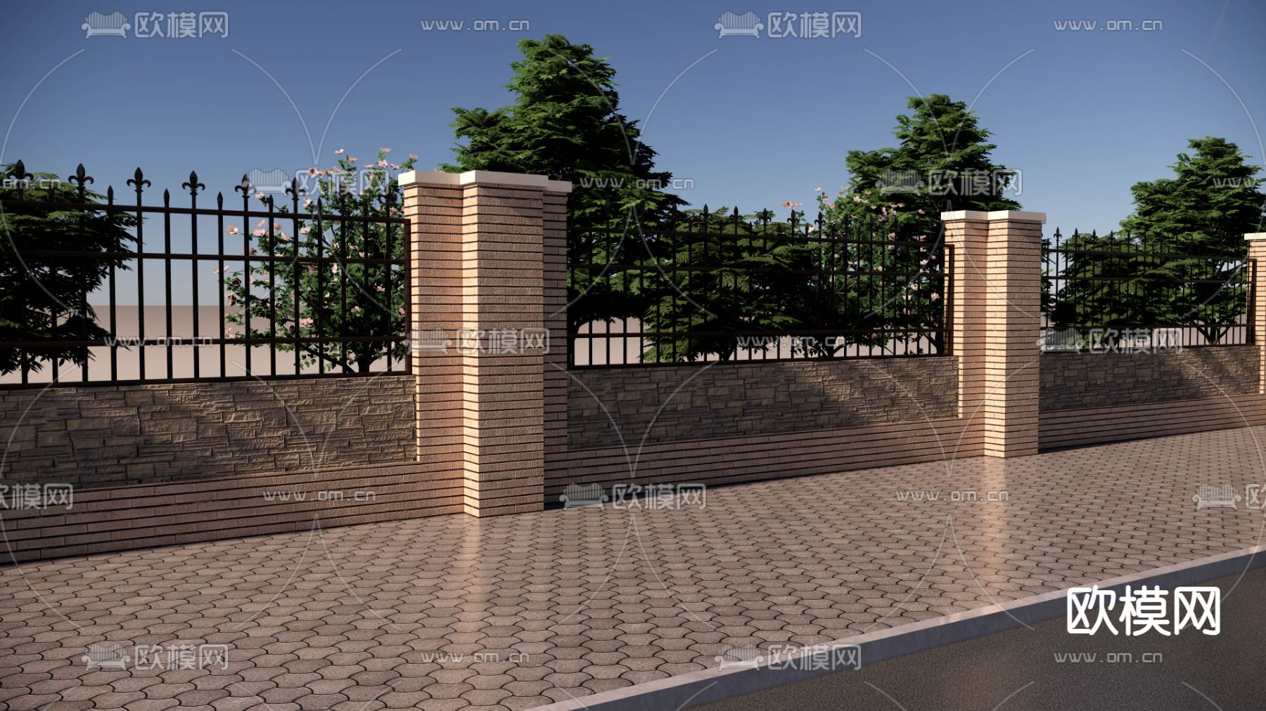 小区围墙su模型下载（渲染图1）
