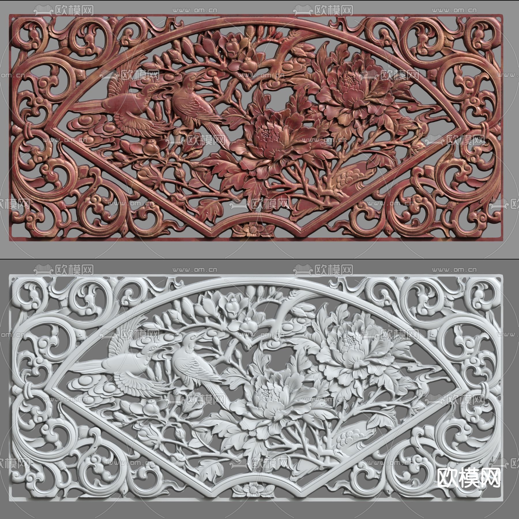 中式花格 花鸟木雕 浮雕su模型下载（渲染图1）