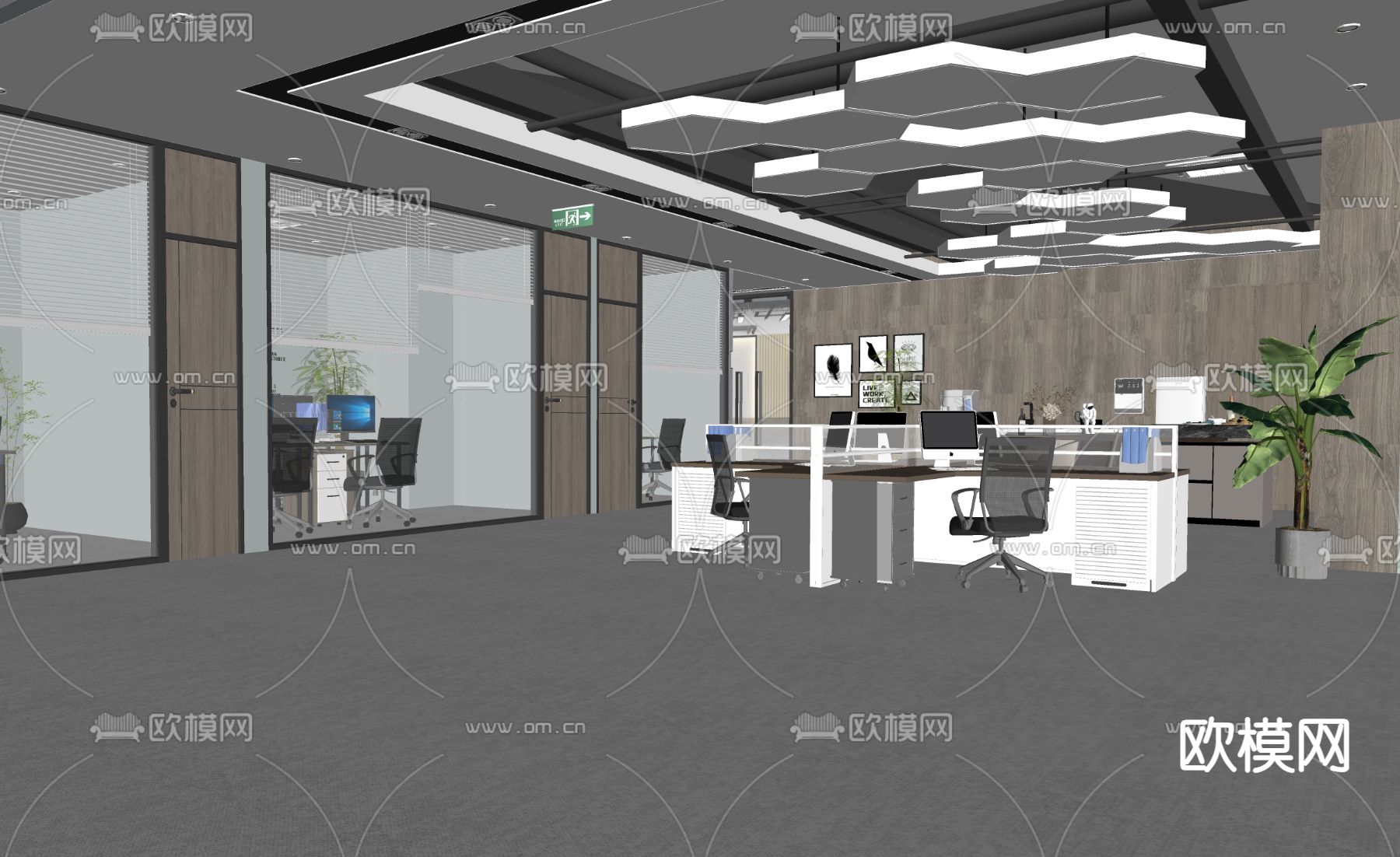 现代公共办公室su模型下载（渲染图2）