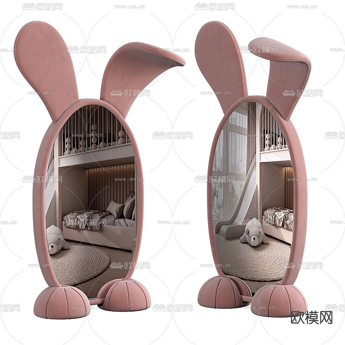 卡通镜子全身镜  落地镜 穿衣镜3d模型下载（渲染图2）