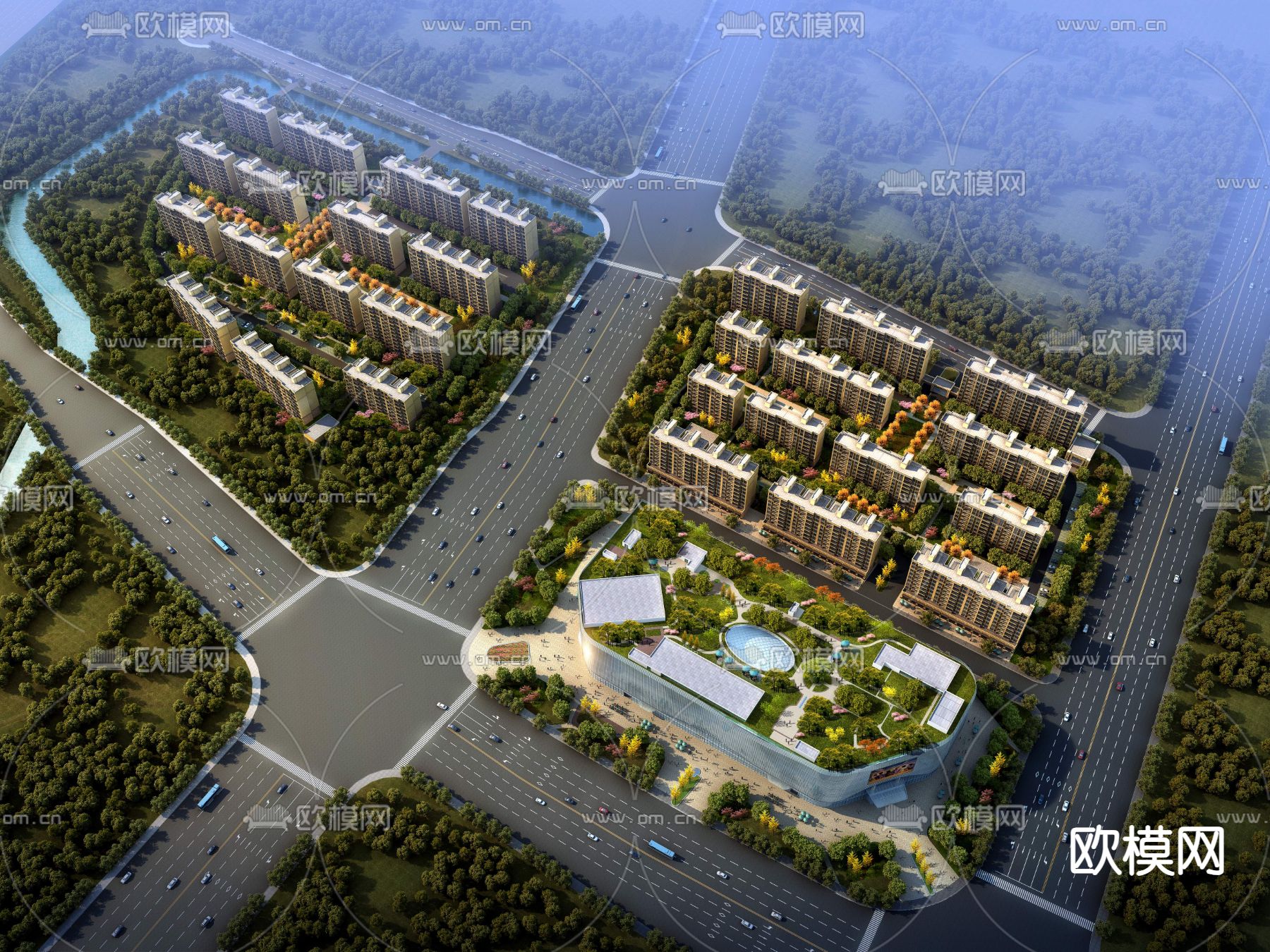 住宅小区鸟瞰3d模型下载