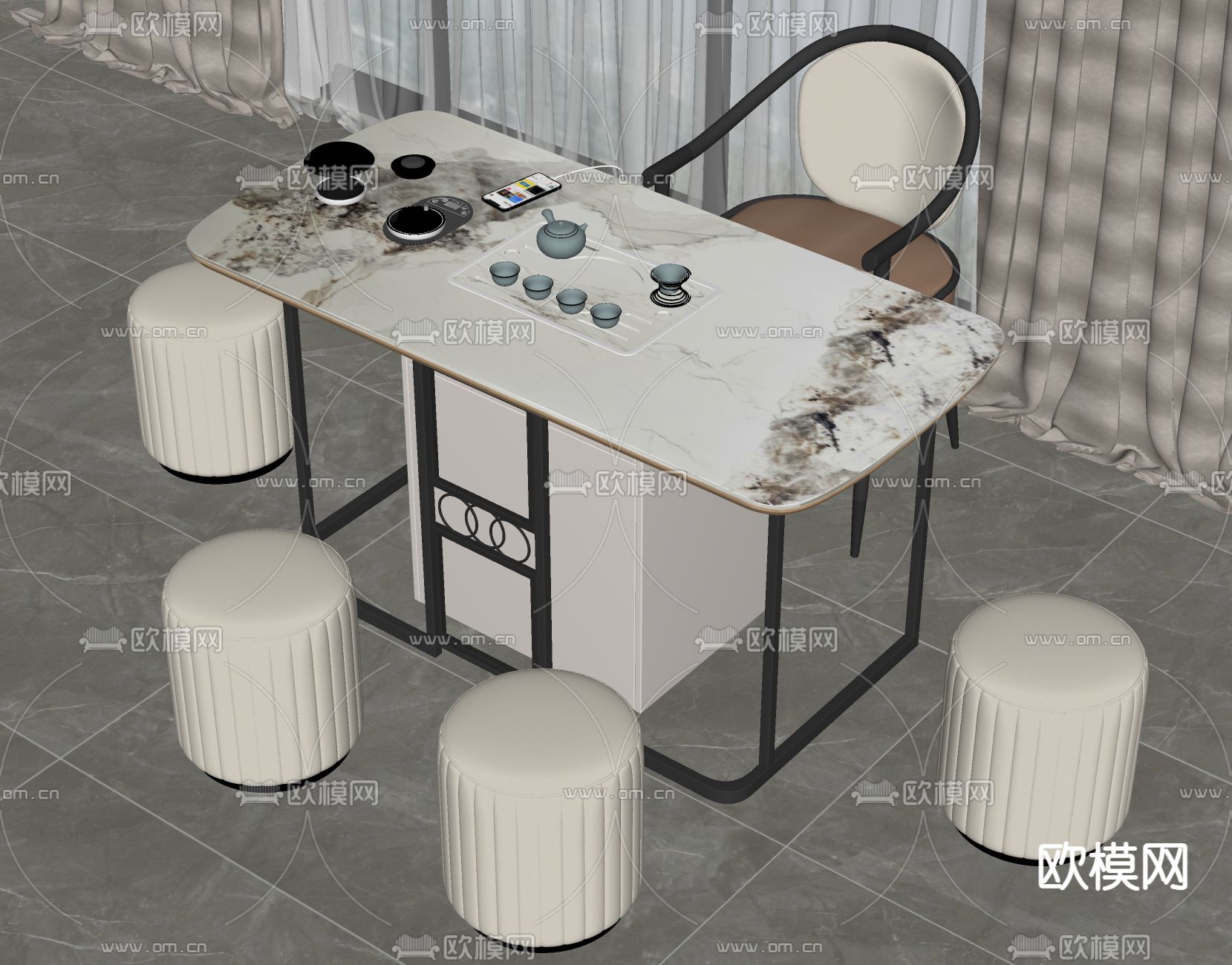 岩板茶桌 茶台su模型下载（渲染图2）