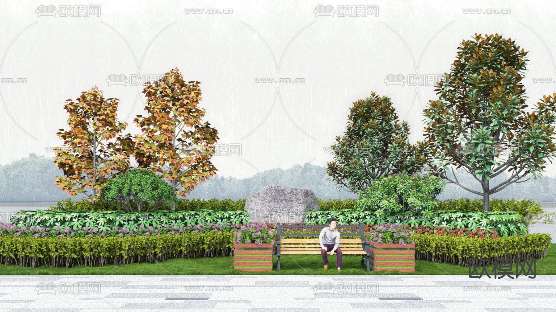 绿篱 灌木丛 花镜植物 球形灌木su模型下载（渲染图1）