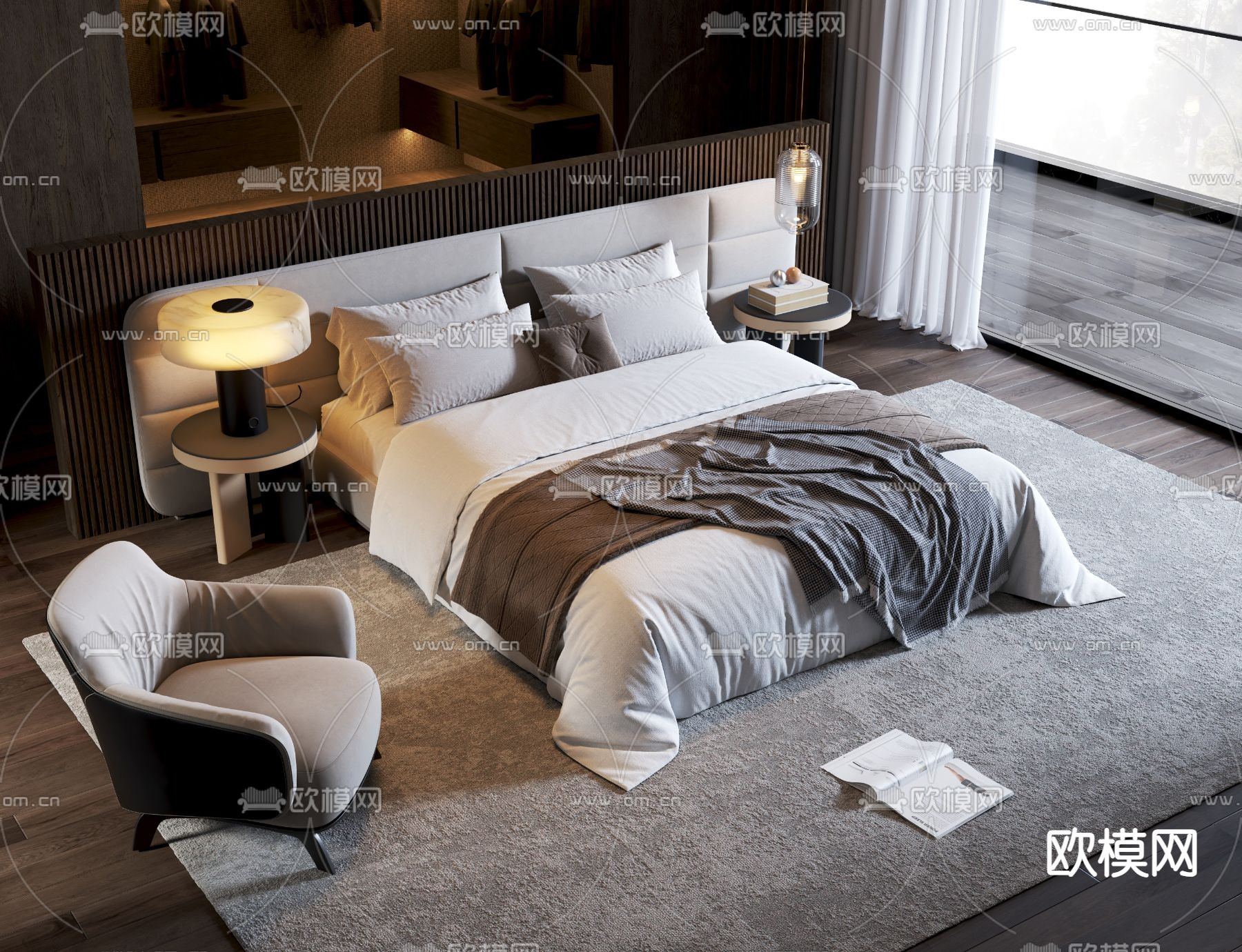 Minotti双人床su模型下载（渲染图1）