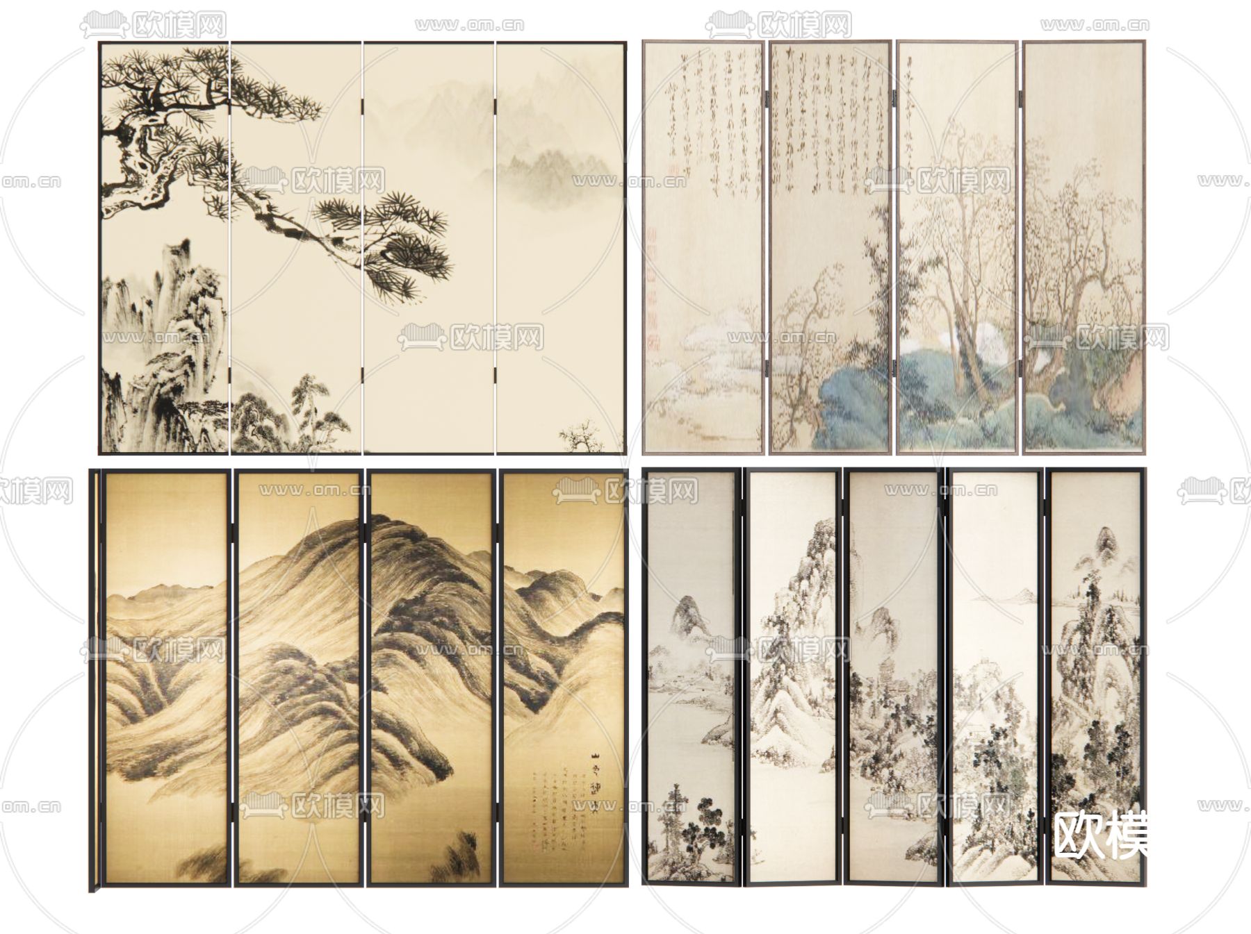 新中式屏风 隔断 字画su模型下载（渲染图1）