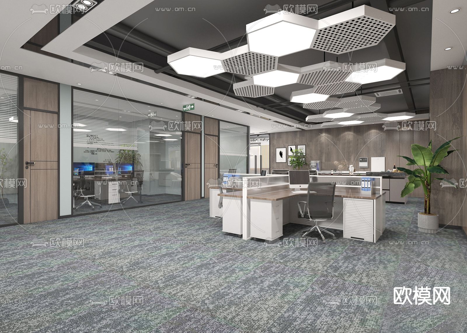 现代公共办公室su模型下载（渲染图1）