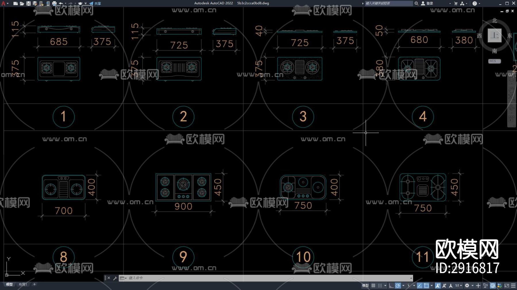 CAD厨房间设备图例 厨房设备 厨房电器 厨房设施cad图库下载（渲染图1）