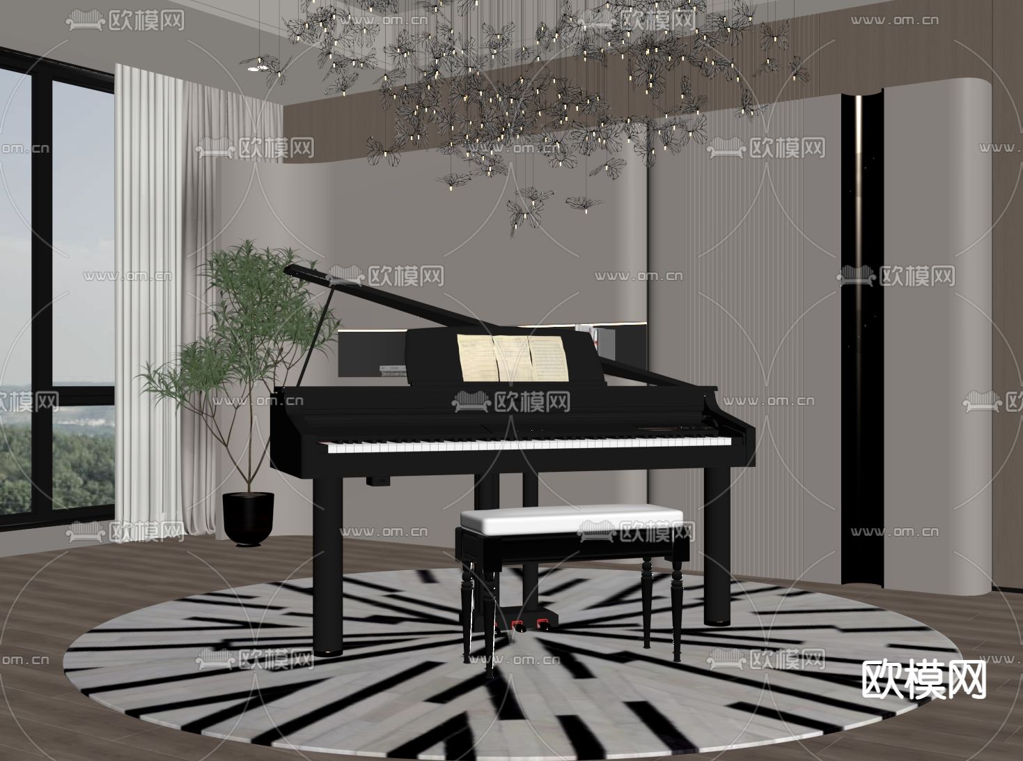 钢琴su模型下载（渲染图2）