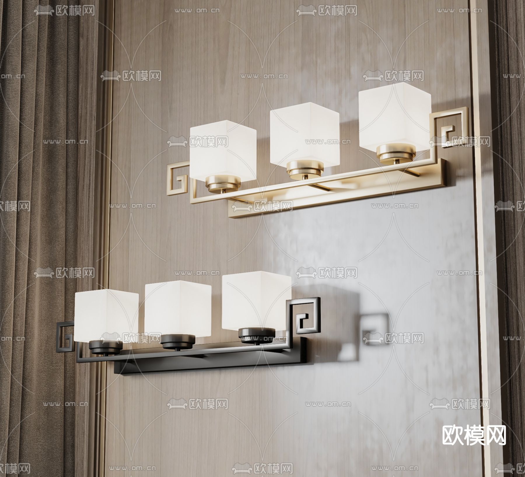 新中式壁灯su模型下载（渲染图1）