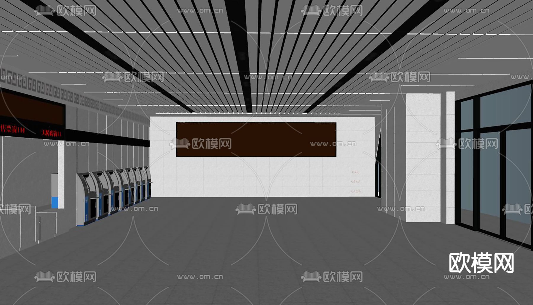 售票厅su模型下载（渲染图2）