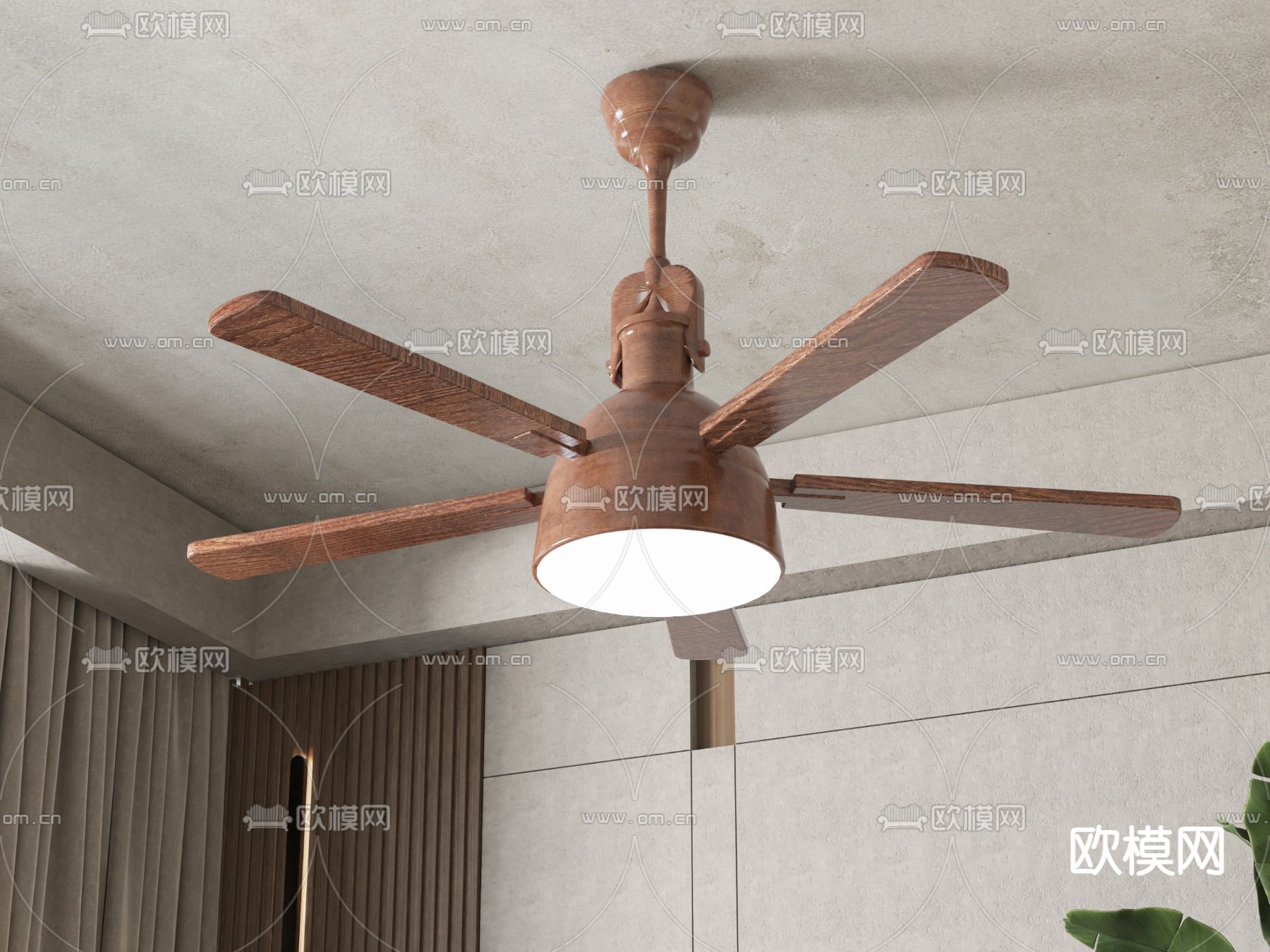 新中式吊灯 吊扇灯su模型下载（渲染图1）