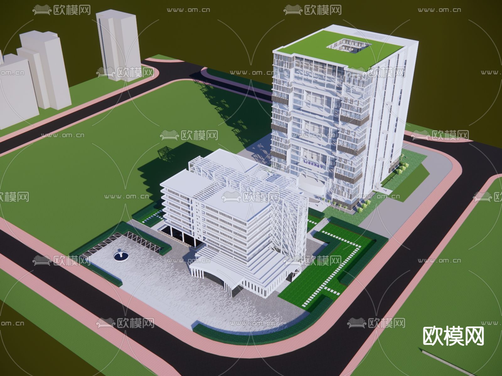办公楼外观su模型下载（渲染图4）