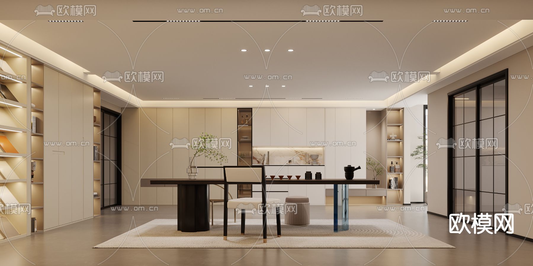 新中式茶室3d模型下载（渲染图1）