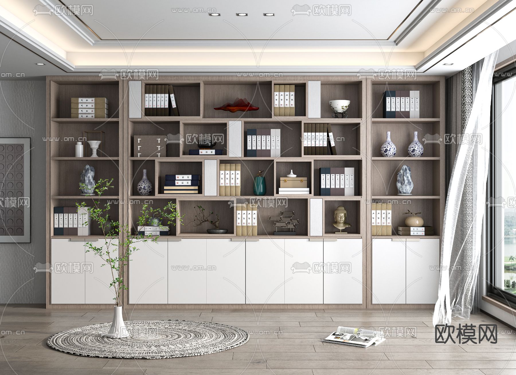 新中式陈列柜 书柜 装饰柜3d模型下载