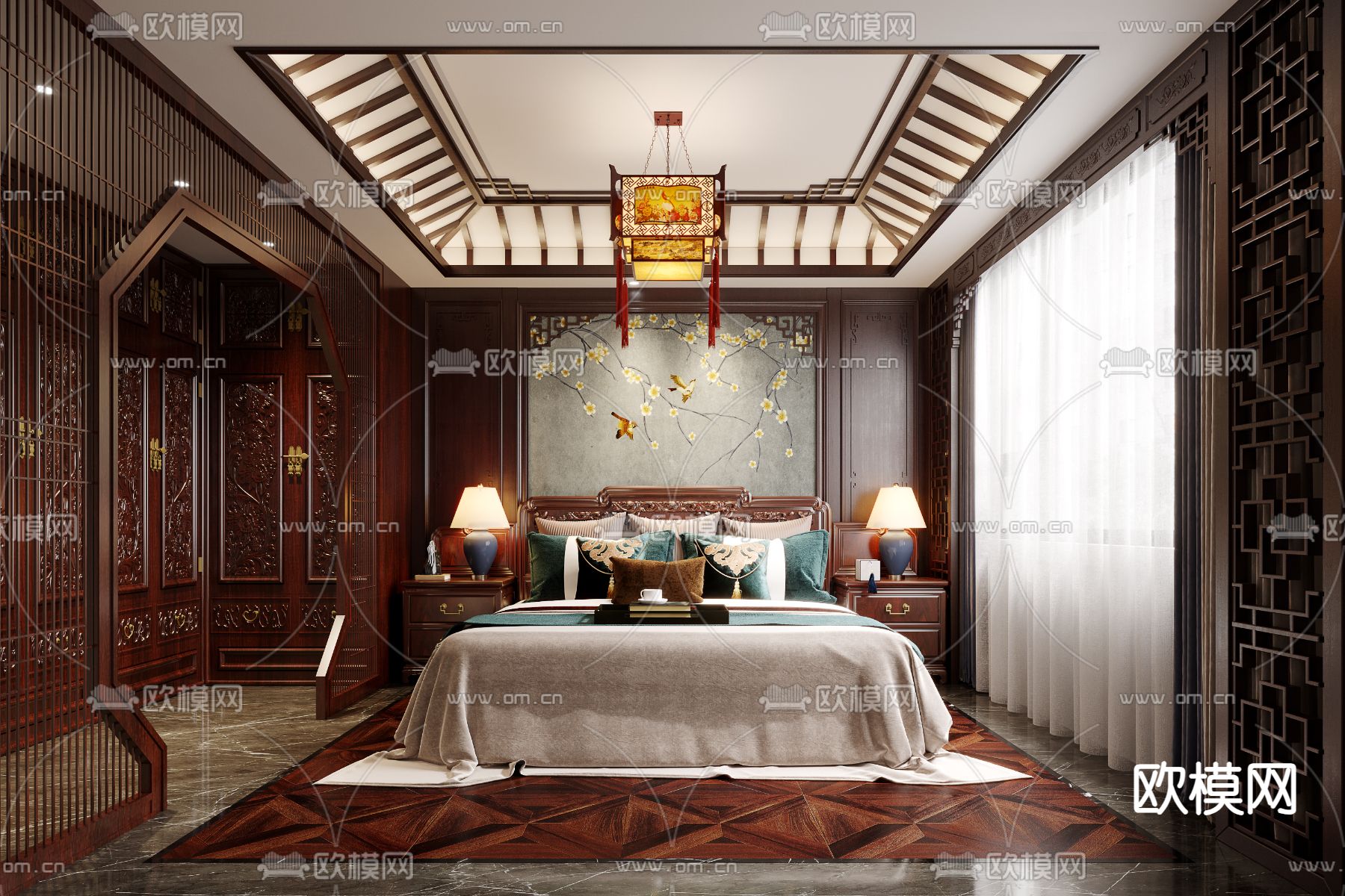 中式卧室 主卧 主人房3d模型下载