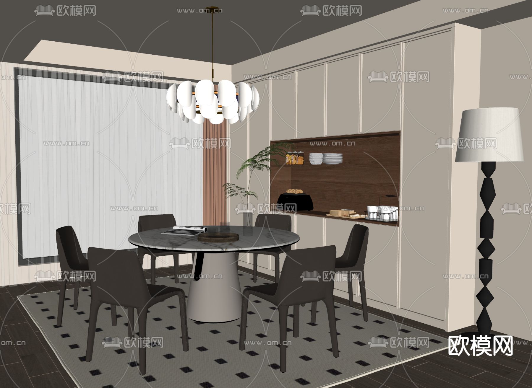 中古餐厅su模型下载（渲染图3）