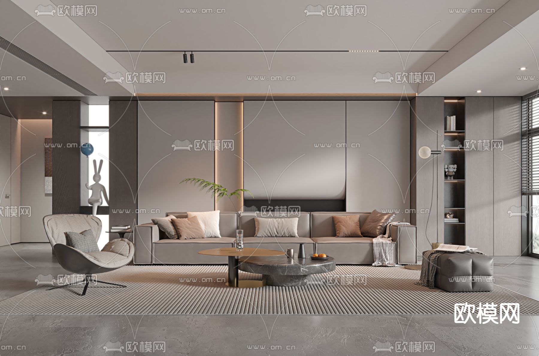 现代客厅3d模型下载