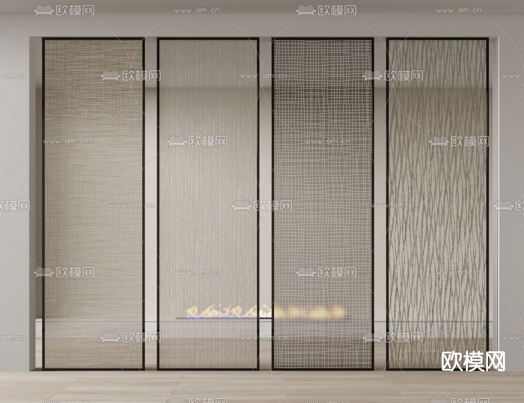 现代夹丝玻璃隔断 屏风su模型下载（渲染图1）
