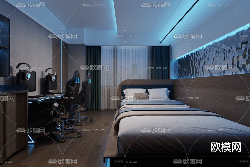 酒店客房 情趣房 电竞房3d模型下载(渲染图2)