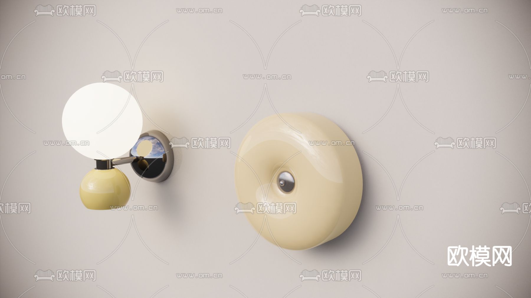 奶油风壁灯su模型下载（渲染图1）