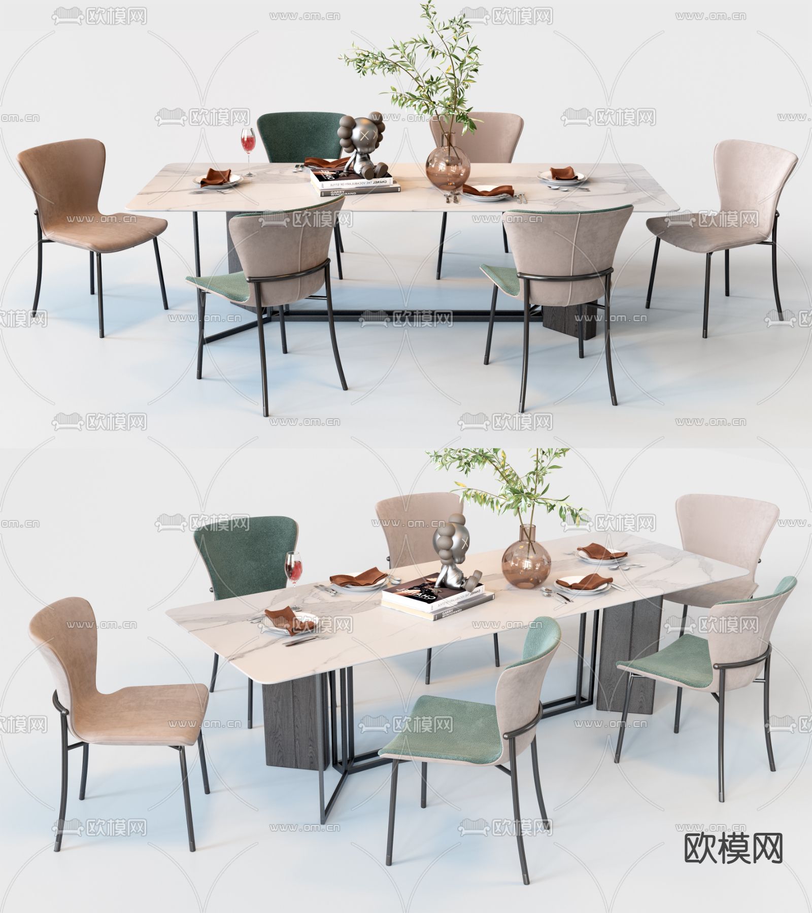 现代餐桌椅 岩板餐桌3d模型下载（渲染图3）