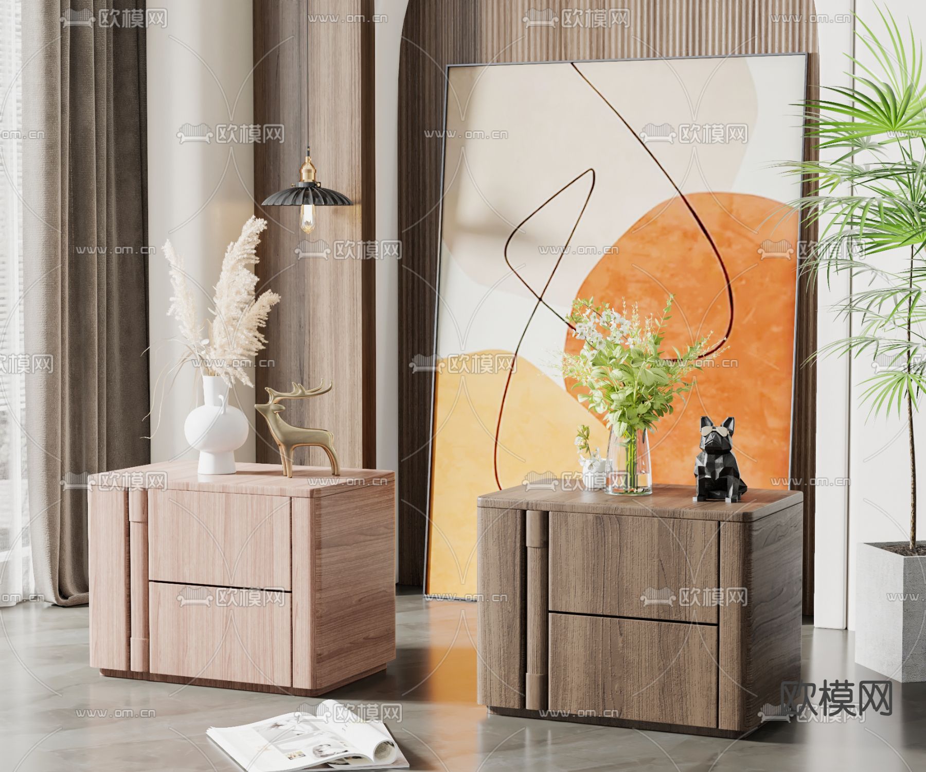 北欧床头柜su模型下载（渲染图1）
