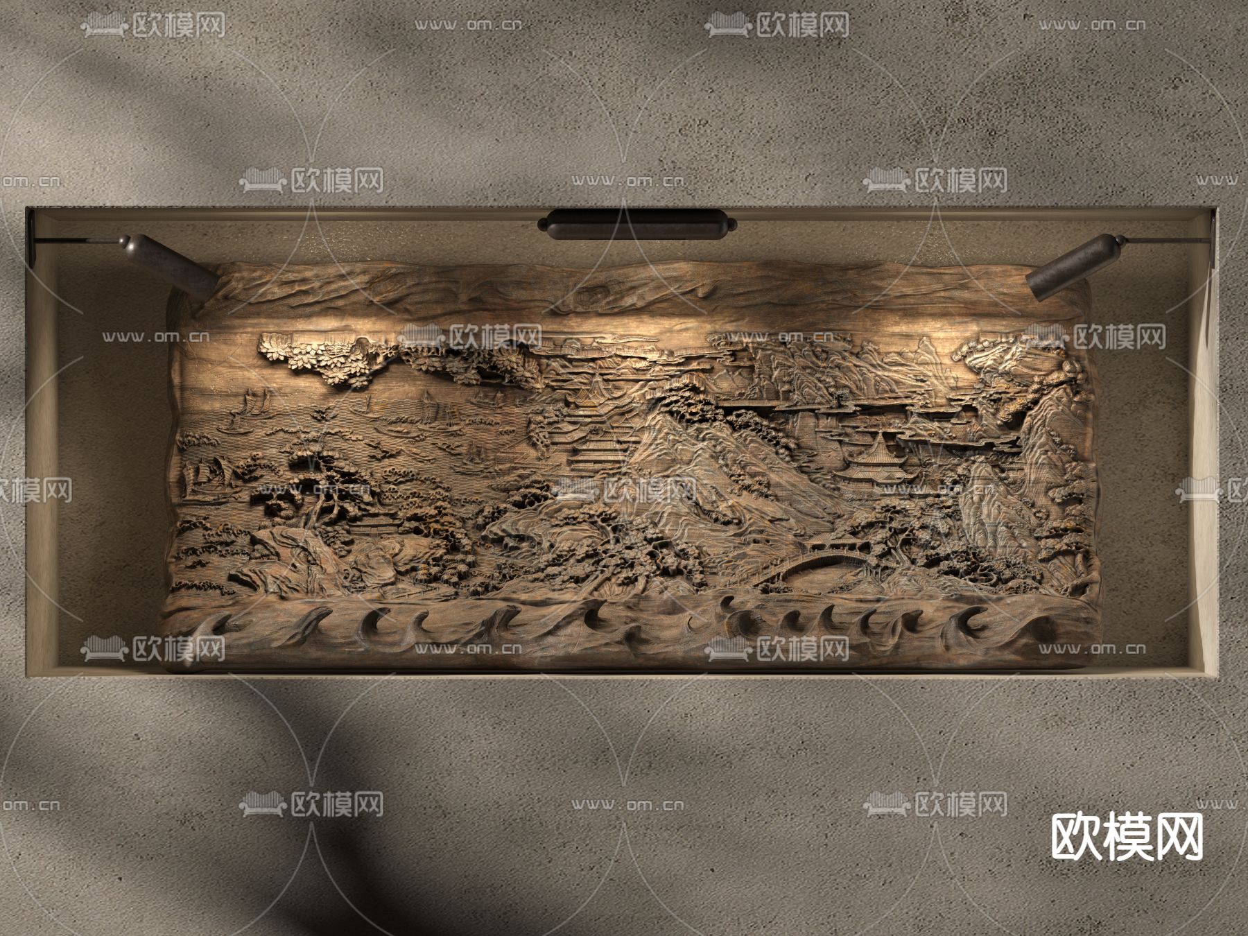 新中式木雕 浮雕su模型下载（渲染图1）