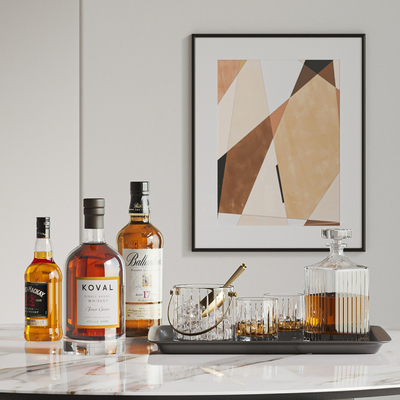  洋酒 酒瓶 酒杯 冰桶su模型 