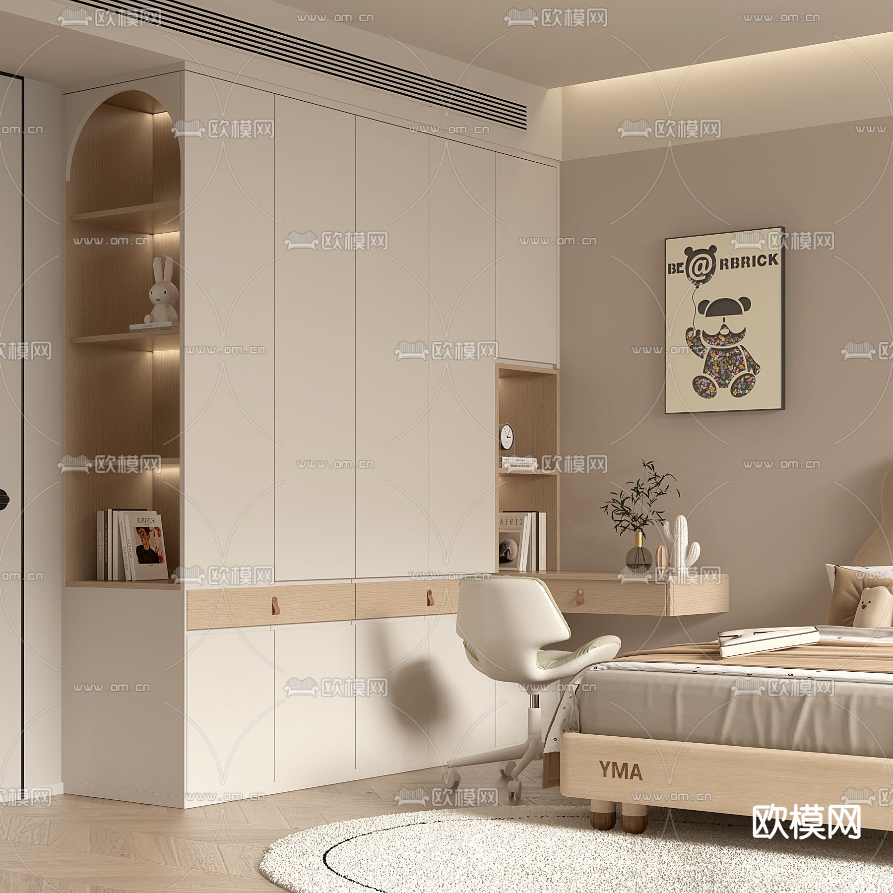 奶油风衣柜 儿童衣柜3d模型下载