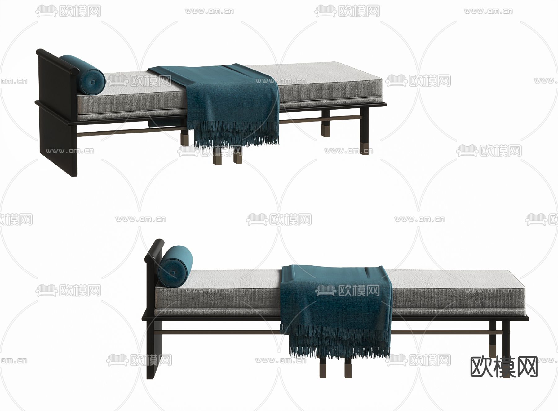 新中式床尾凳su模型下载（渲染图1）