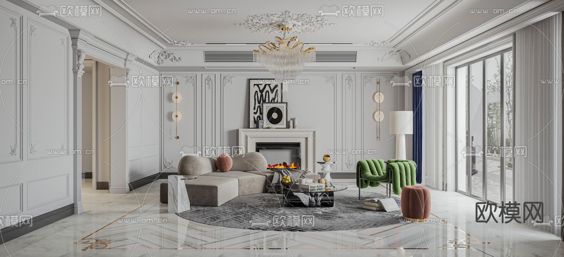 法式客厅3d模型下载