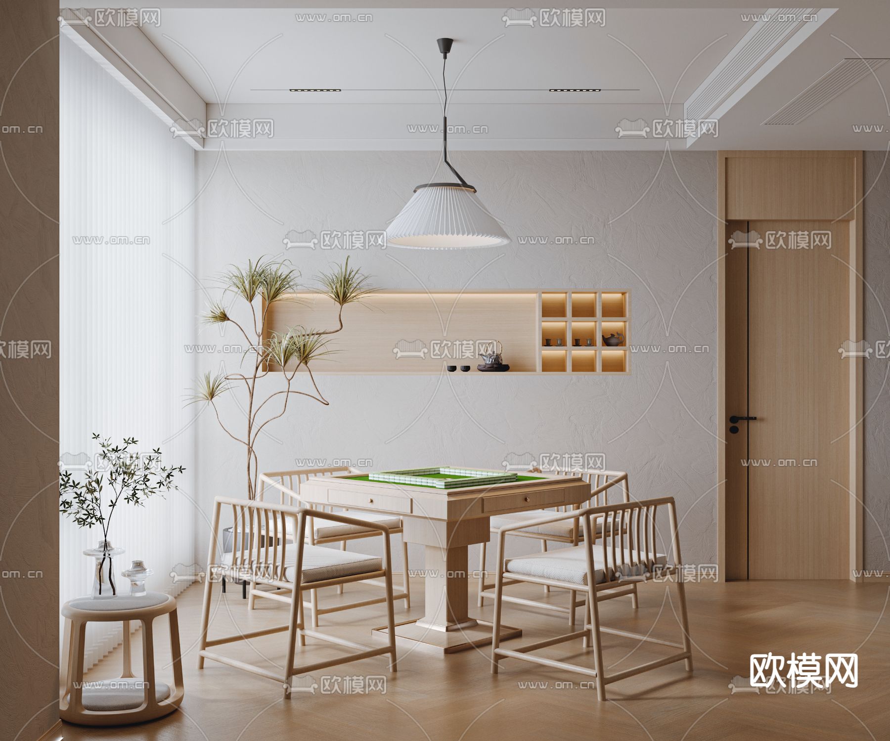 侘寂棋牌室 麻将房3d模型下载（渲染图1）