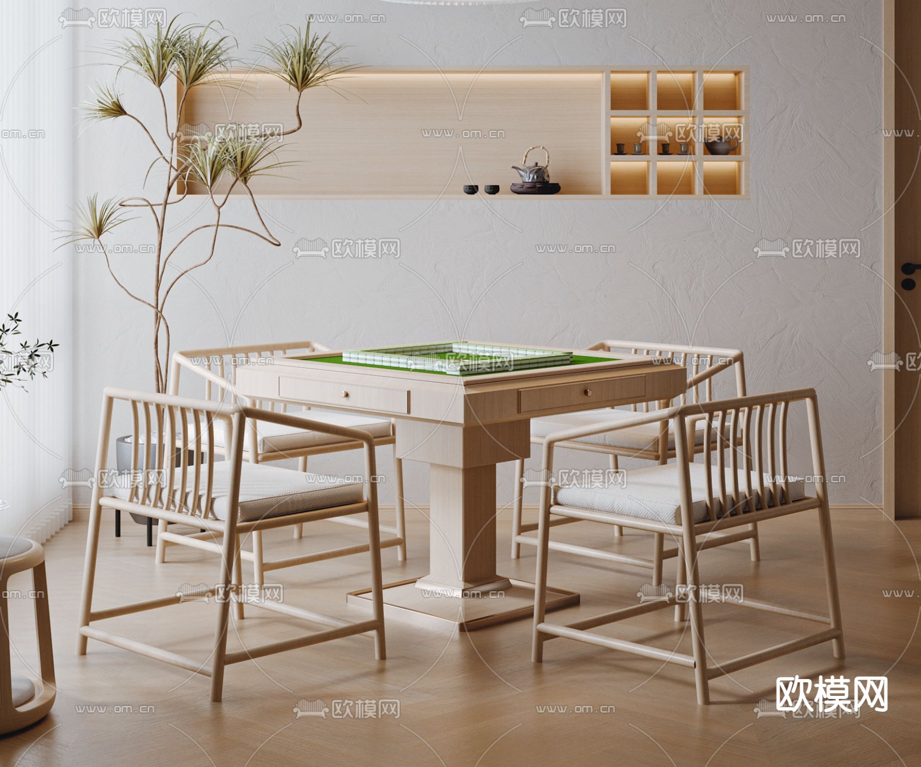 侘寂棋牌室 麻将房3d模型下载（渲染图2）