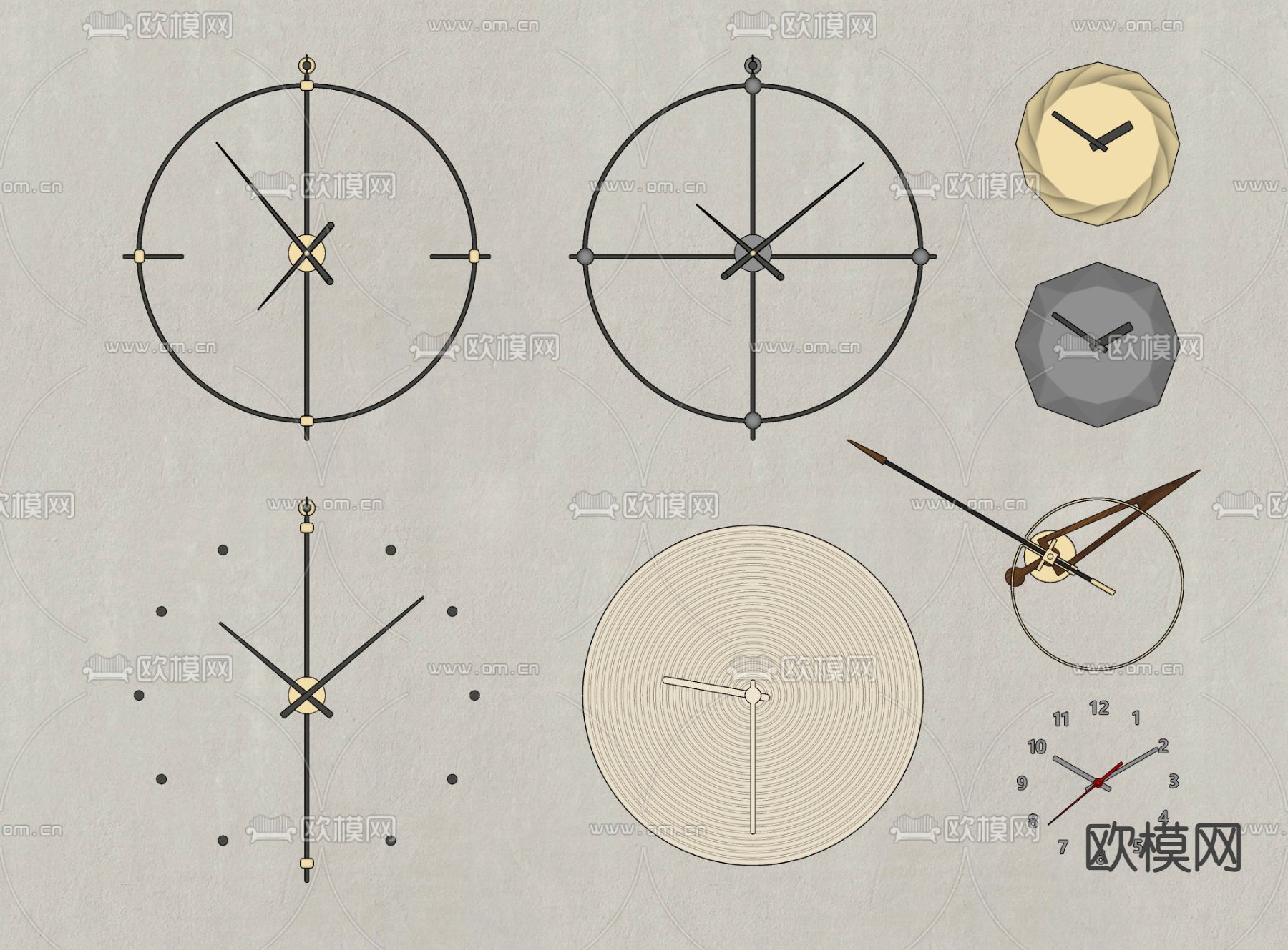 数字钟 金属钟 极简钟su模型下载（渲染图2）