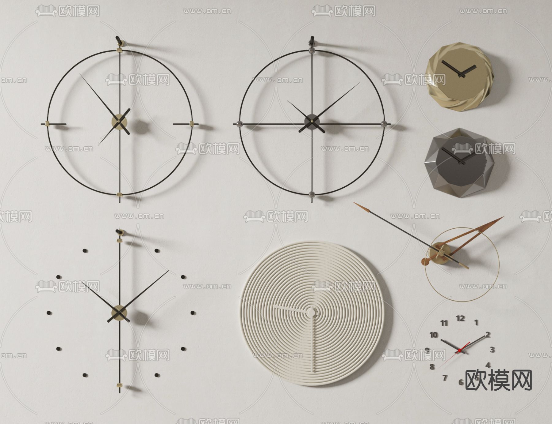 数字钟 金属钟 极简钟su模型下载（渲染图1）