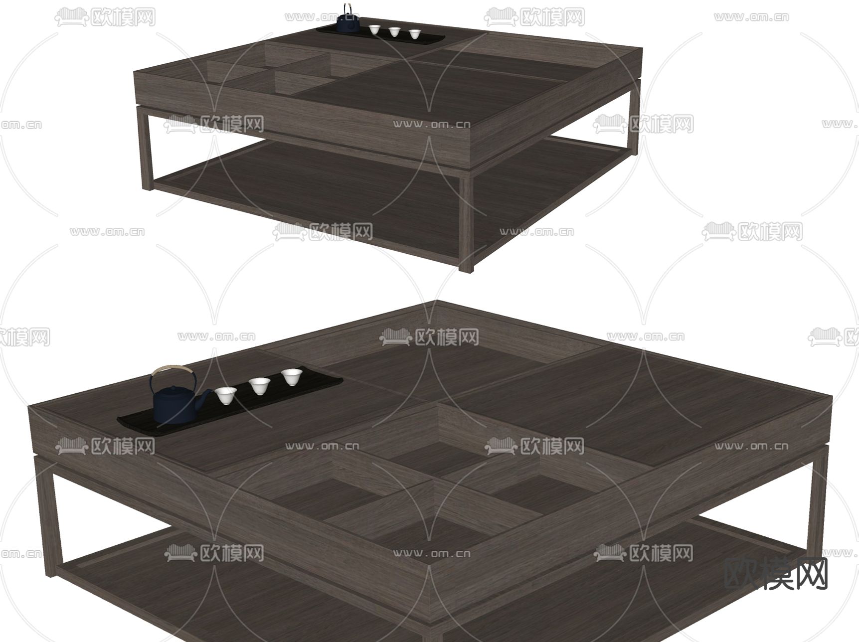 新中式茶几su模型下载（渲染图2）