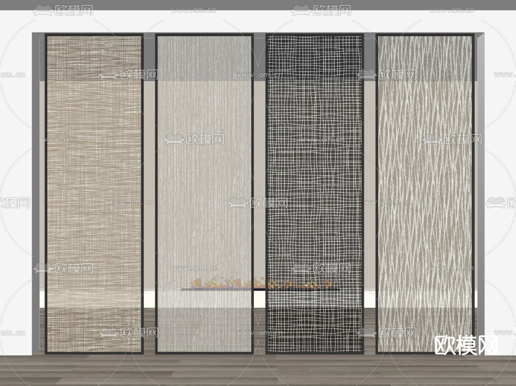 现代夹丝玻璃隔断 屏风su模型下载（渲染图2）