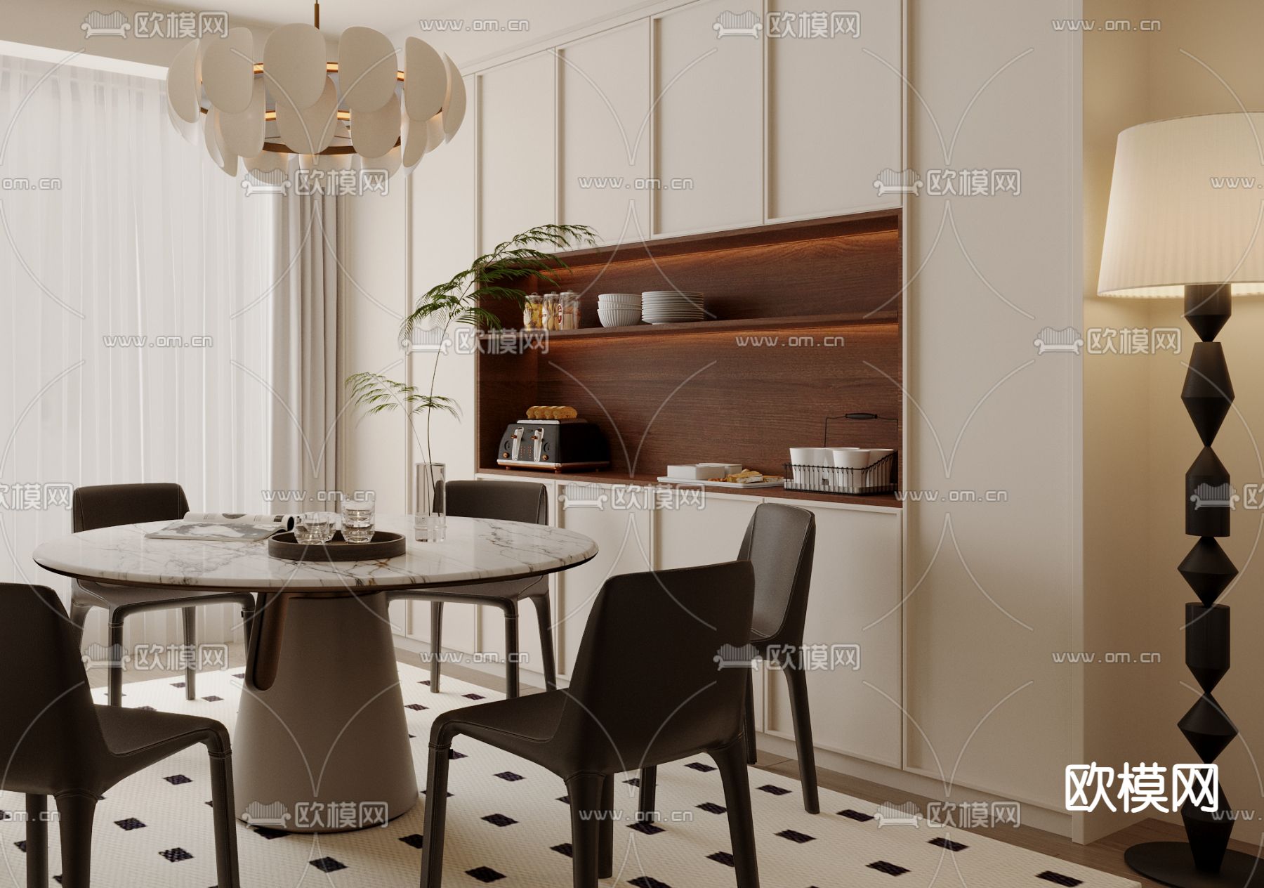 中古餐厅su模型下载（渲染图2）