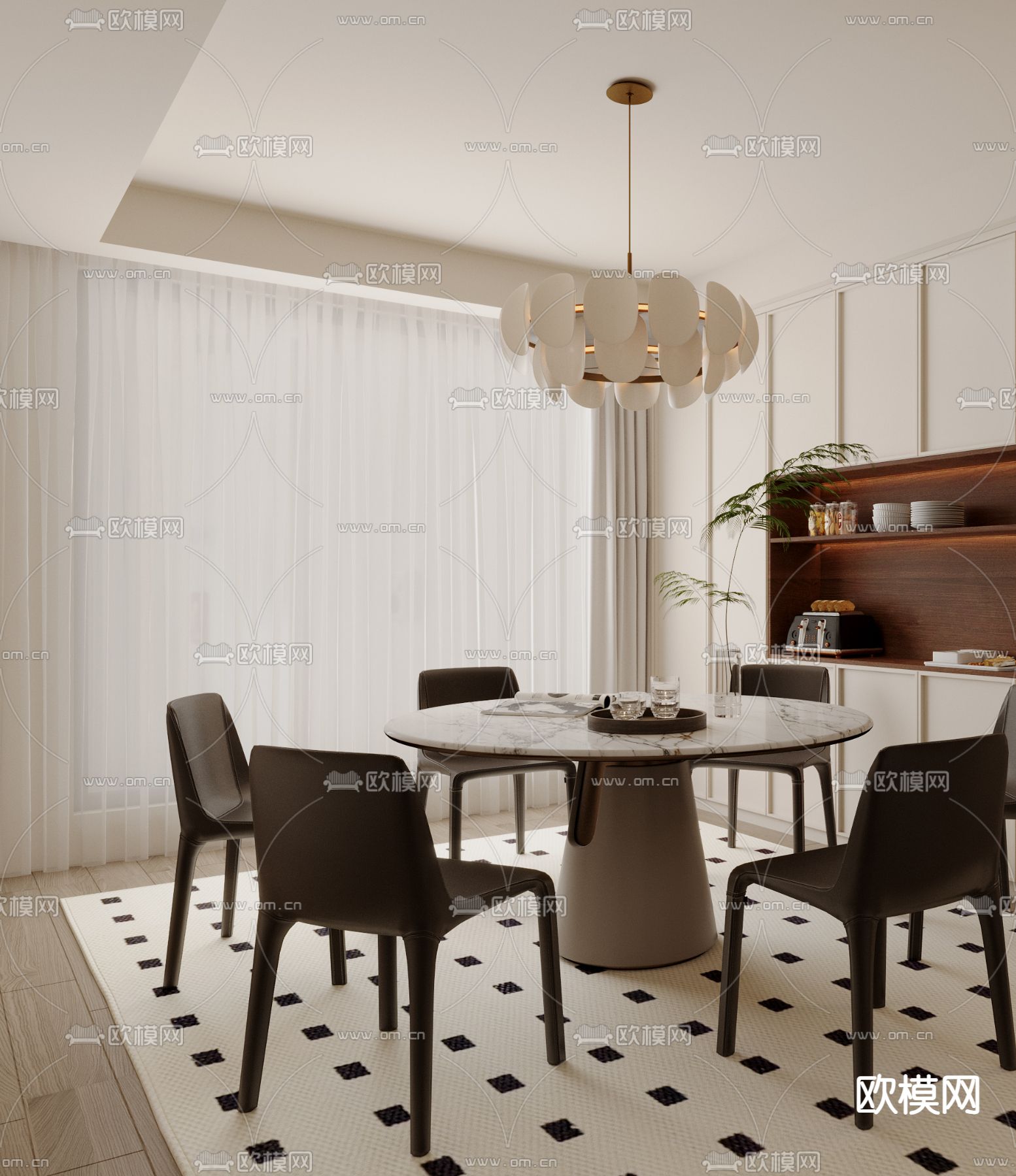 中古餐厅su模型下载（渲染图1）