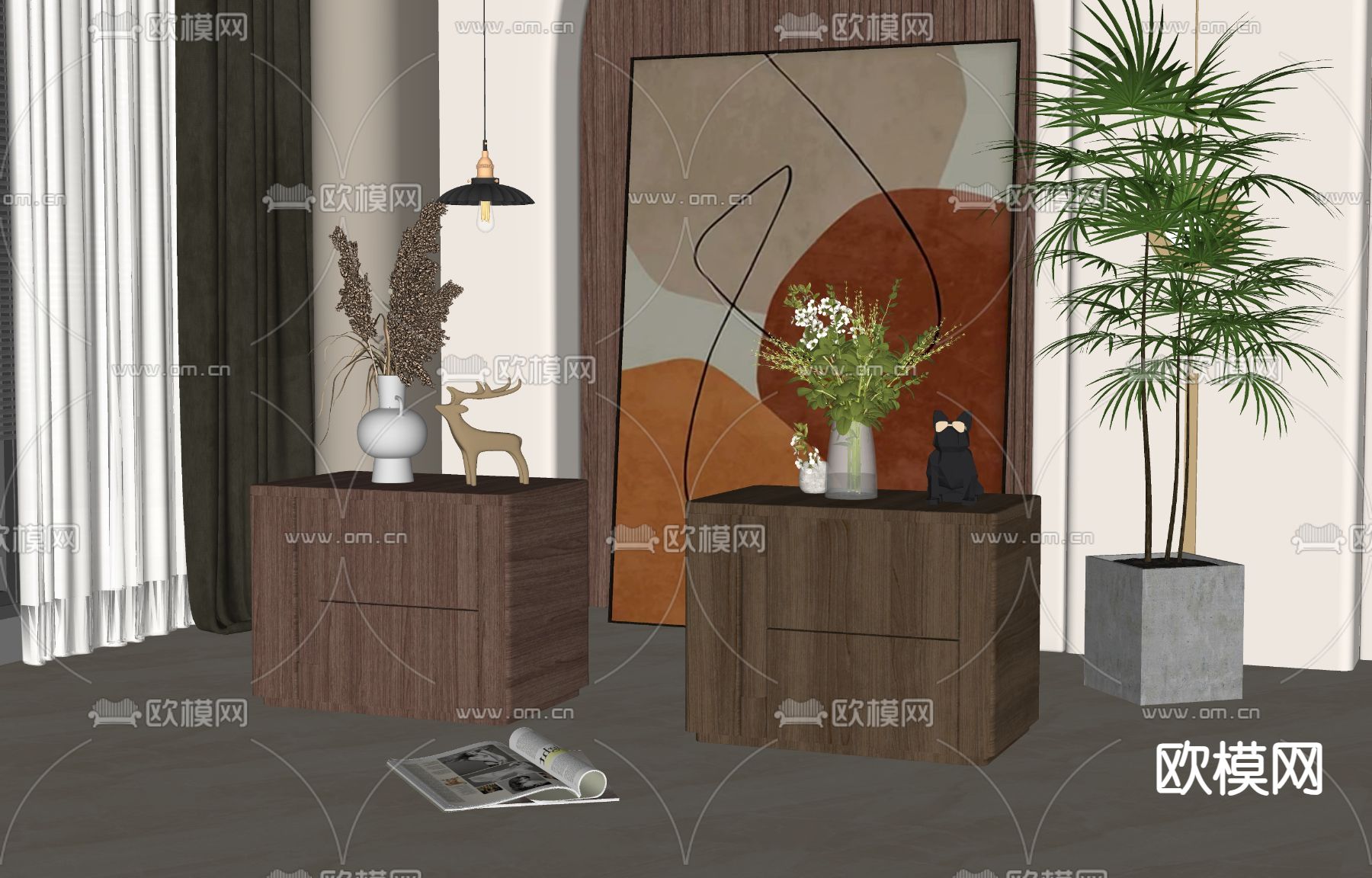 北欧床头柜su模型下载（渲染图2）