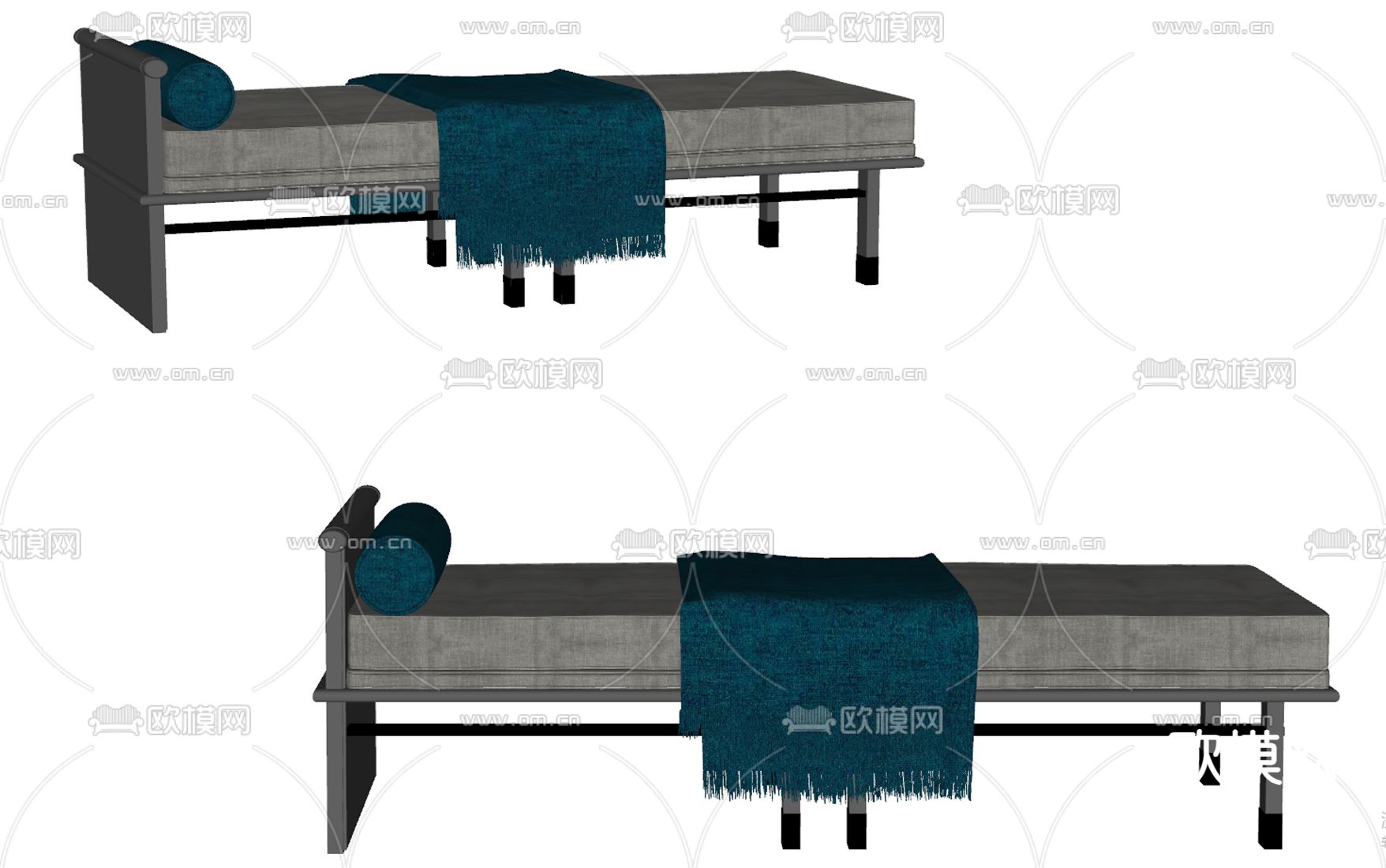 新中式床尾凳su模型下载（渲染图2）