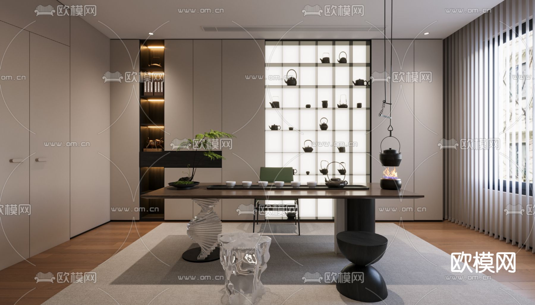 新中式茶室3d模型下载