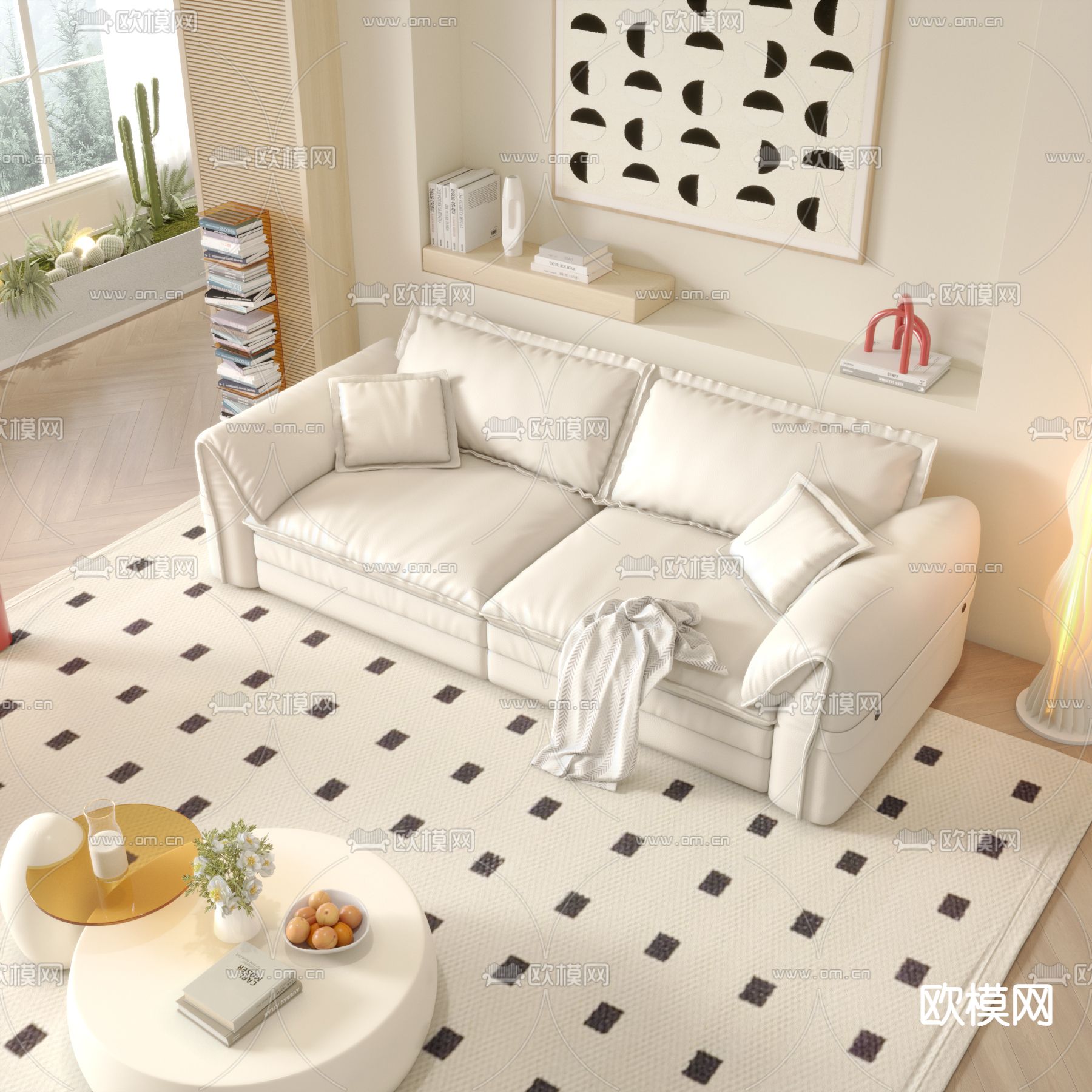 奶油风沙发 双人沙发3d模型下载（渲染图1）