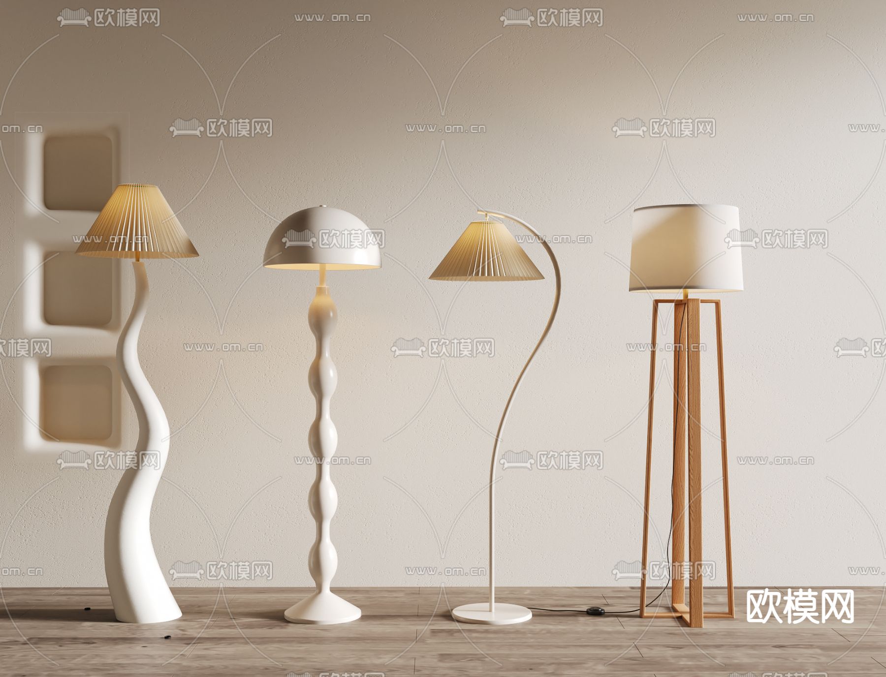 奶油风落地灯3d模型下载