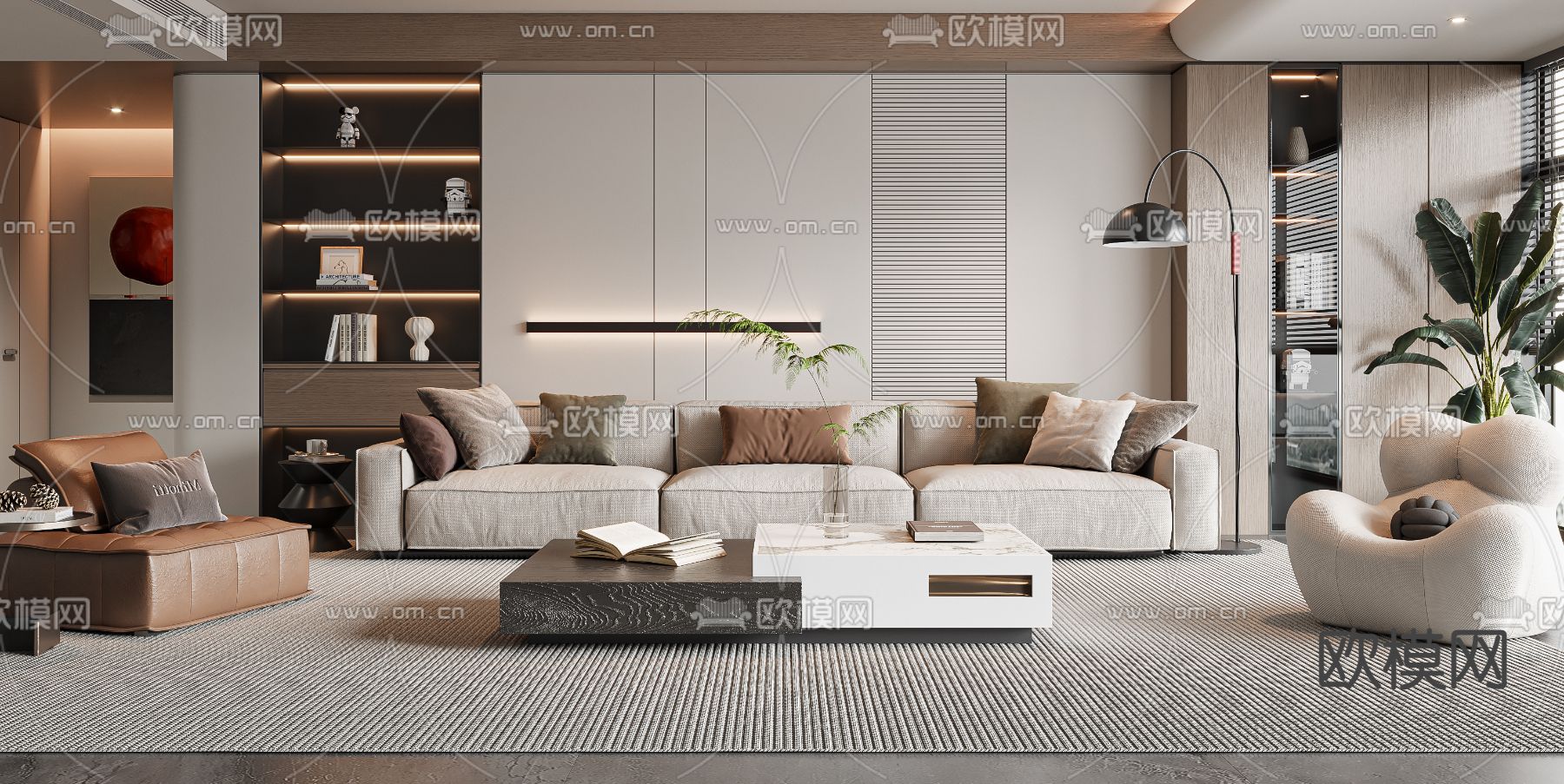 现代客厅3d模型下载（渲染图4）