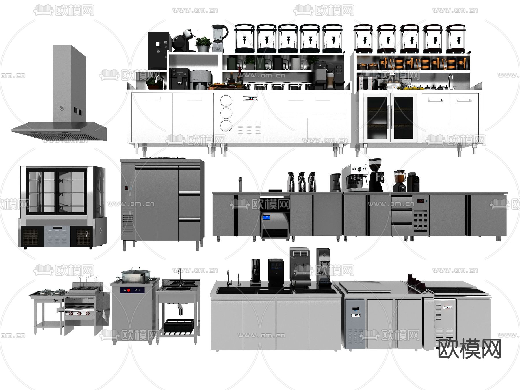 咖啡店操作台 冷柜 制冰机3d模型下载